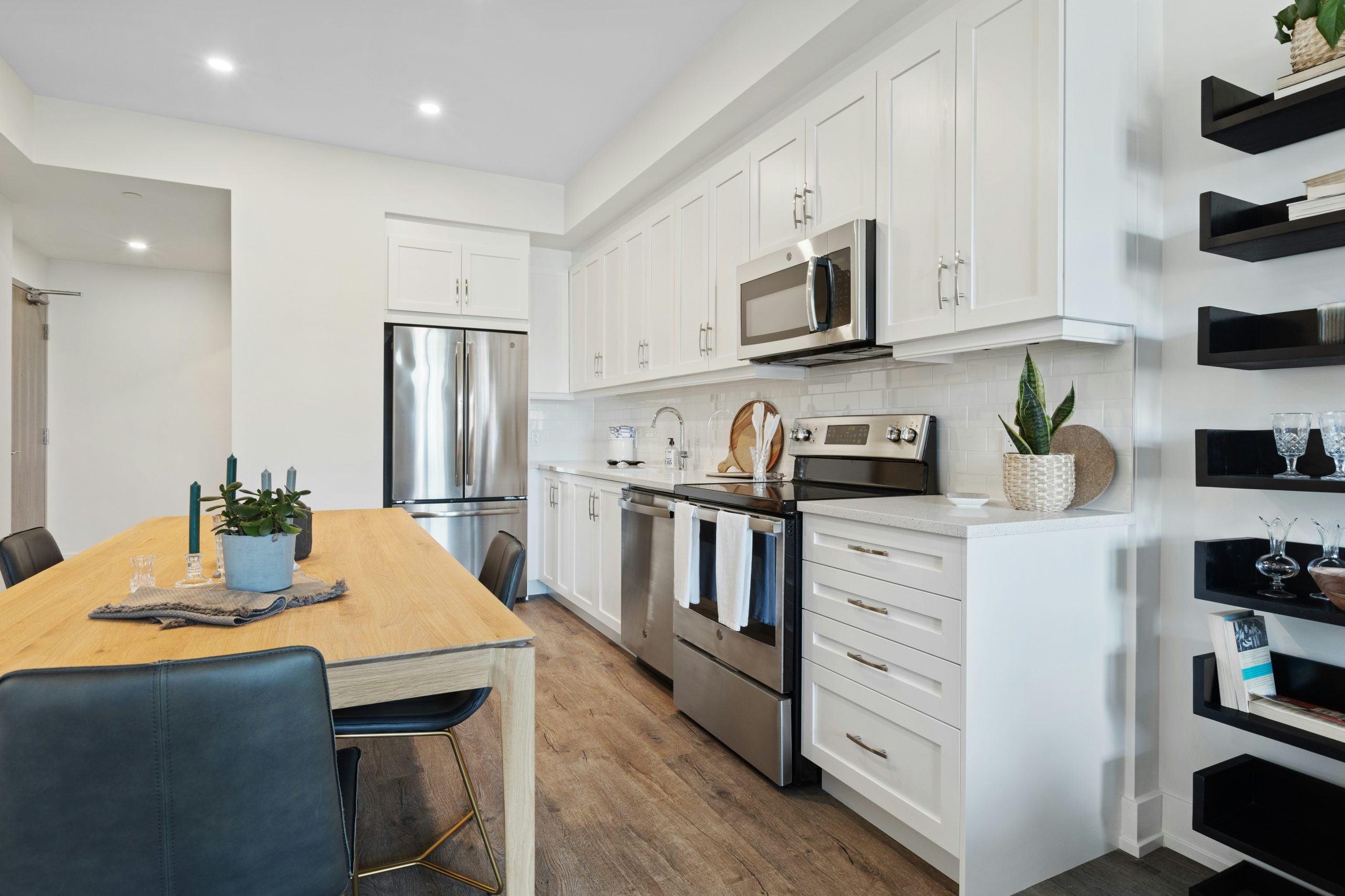 Compact kitchen cabinetry and storage in a small apartment